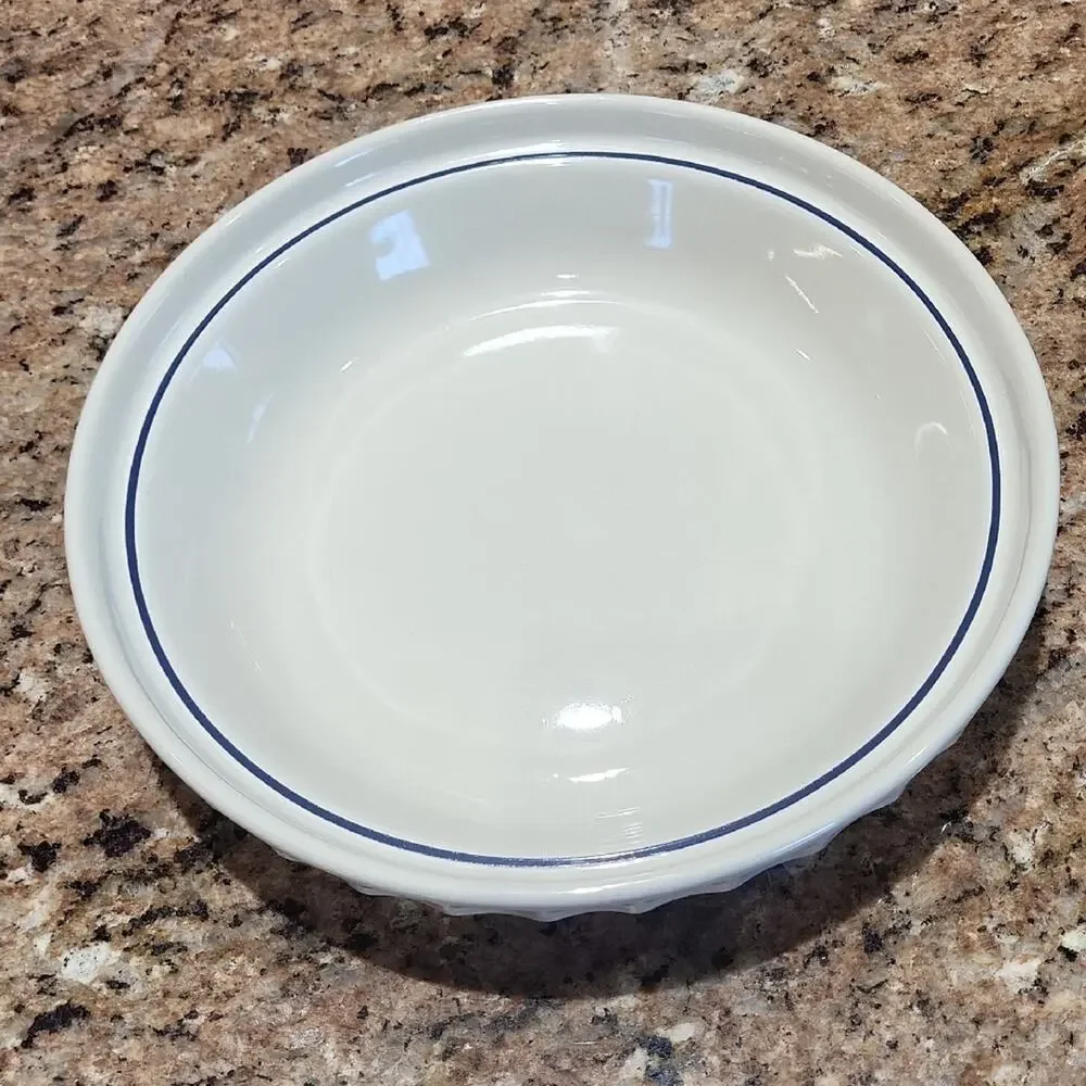 Longaberger Blue Woven Heritage Pie Plate Cream & Blue Ceramic Baking Dish USA